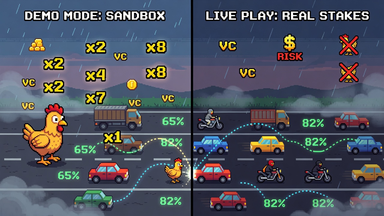Chicken Crossing the Road: How Road Traffic and Road Demo Modes Run the Chicken vs Car Simulation