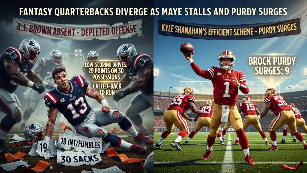 Fantasy Quarterbacks Diverge as Maye Stalls and Purdy Surges